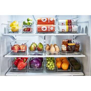 Spectrum Hexa in-Fridge Bin, Tall Holder Dispenser Rack for Storage and Organization, Holds Drink Cans, Meats, Produce, and More, Clear