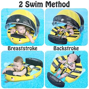 Mambobaby Float Add Tail Baby Swim Float with Canopy Solid Pool Infant Swim Trainer Swimming Trainin...