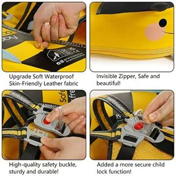 Mambobaby Float Add Tail Baby Swim Float with Canopy Solid Pool Infant Swim Trainer Swimming Training Lying Air Free Water Floats Non-Inflatable Waist Swim Ring for Toddlers (Bee)