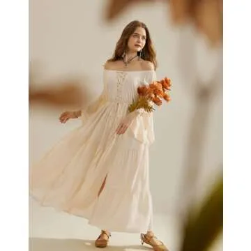 Scarlet Darkness Renaissance Dress for Women Peasant Pirate Dress Bell Sleeve Tiered Long Flowy Dres...