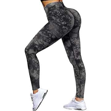 RXRXCOCO Women Scrunch Butt Lifting Leggings Seamless High Waisted Leggings Tummy Control Yoga Pants Compression Workout Tights Small Tie Dye Grey