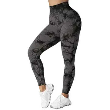 RXRXCOCO Women Scrunch Butt Lifting Leggings Seamless High Waisted Leggings Tummy Control Yoga Pants Compression Workout Tights Small Tie Dye Grey