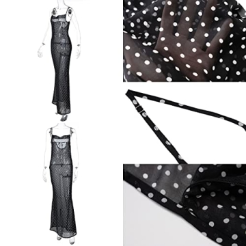 Women Mesh Sheer Spaghetti Strap Long Maxi Dress