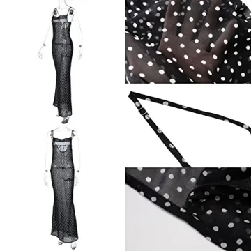 Women Mesh Sheer Spaghetti Strap Long Maxi Dress