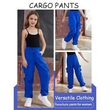 QYANGG Baggy Parachute Pants for Women& Girls Drawstring Elastic Low Waist Ruched Cargo Pants Multiple Pockets Jogger Y2K Royal Blue