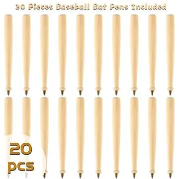 20 Pieces Wood Baseball Pens Writing Pens With Black Ink Drumstick Pens Natural Wood Color Pens Students Reward Baseball Bat Pens for Friend Kids Baseball Favor Craft