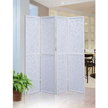 Roundhill Furniture Giyano 4 Panel Screen Room Divider, White