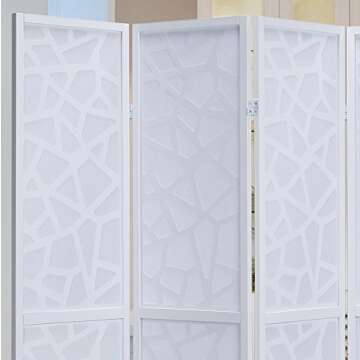 Roundhill Furniture Giyano 4 Panel Screen Room Divider, White