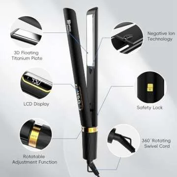 Nicebay Hair Straightener Flat Iron,Hair Straightener and Curler,Hair Straightener Iron with 5 Temp,Titanium Flat Iron for Fast Heating, Negative Ion Hair Care, Wide Voltage for Travel