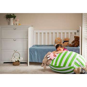 Wekapo Stuffed Animal Storage Bean Bag Chair Cover for Kids | Stuffable Zipper Beanbag for Organizing Children Plush Toys Large Premium Cotton Canvas (Green, X-Large)