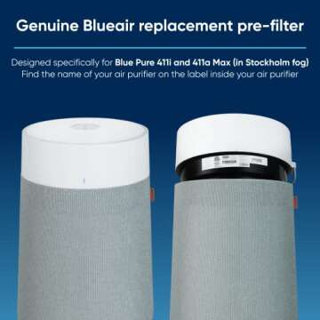 BLUEAIR Genuine Pre-Filter for Blue Pure 411i Max and 411a Max Air Purifiers - Washable Moss Green F...