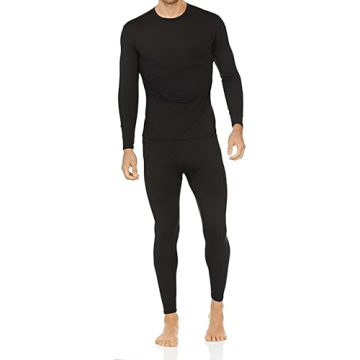 Thermajohn Men's Thermal Underwear Set - Fleece Lined for Cold Weather (Large, Black)