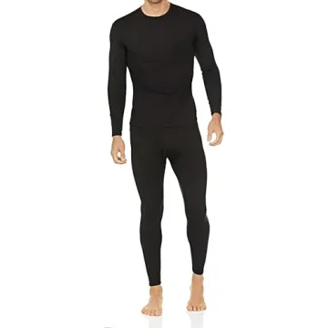 Thermajohn Men's Thermal Underwear Set - Fleece Lined for Cold Weather (Large, Black)