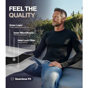 Men's Fleece Lined Thermal Underwear Set - Large, Black