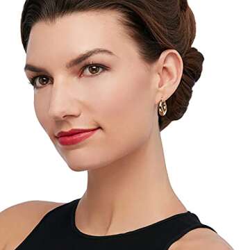 sovesi Chunky Gold Hoop Earrings for Women with 925 Sterling Silver Post, 14K Gold Plated Small Hoop Earrings for Women 18mm