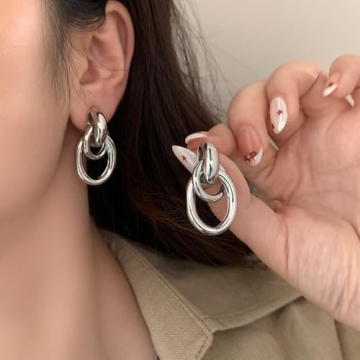 Trendy Chunky Sterling Silver Dangle Drop Earrings for Women