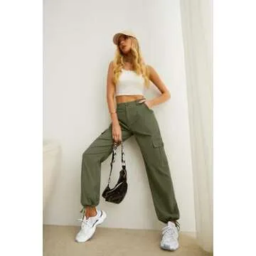 Lepunuo Cargo Pants Women Streetwear Casual Pants with Pockets High Waist Cargo Pants Women Baggy Jeans Army Green