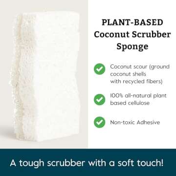Grove Co. Sponges, Natural Coconut Scrubber Kitchen Sponge, Dual-Sided, Non-Scratch, Super Absorbent...