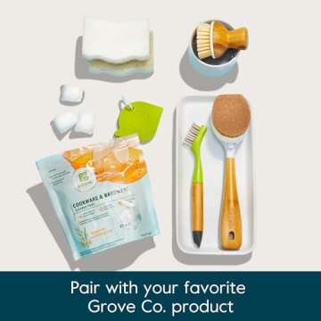 Grove Co. Sponges, Natural Coconut Scrubber Kitchen Sponge, Dual-Sided, Non-Scratch, Super Absorbent Plant-Based Cellulose with Coconut Husk Scourer, Household Cleaning Essentials, 6 Pack