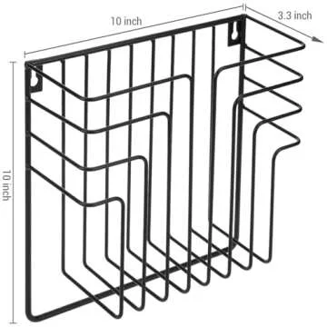 MyGift Modern Design Black Metal Wire Wall Mounted Magazine and File Folder Holder Organizer Rack