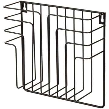MyGift Modern Design Black Metal Wire Wall Mounted Magazine and File Folder Holder Organizer Rack