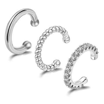 Ear Cuff Silver Hoop Cuffs Earrings for Women Teen Trendy Non Piercing Hypoallergenic Cubic Zirconia...