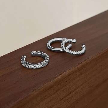 Ear Cuff Silver Hoop Cuffs Earrings for Women Teen Trendy Non Piercing Hypoallergenic Cubic Zirconia Earrings Set Jewelry Gifts - Silver