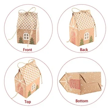 ANCIENTPWR 20 PCS Small Christmas Gingerbread Treat Boxes, Small Bulk Christmas Gifts Boxes Mini Christmas Party Favor Boxes Gift Bags Wrapping