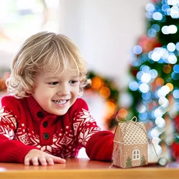 ANCIENTPWR 20 PCS Small Christmas Gingerbread Treat Boxes, Small Bulk Christmas Gifts Boxes Mini Christmas Party Favor Boxes Gift Bags Wrapping