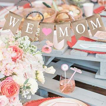 Rustic We Love Mom Burlap Garland Banner Mother's Day Decorations Mothers Day Bunting Banner Sign fo...
