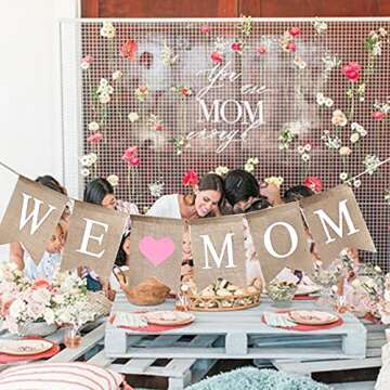 Rustic We Love Mom Burlap Garland Banner for Mother's Day Decorations