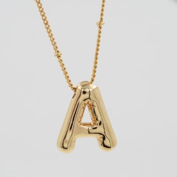 DIOWUS Bubble Letter Necklace For Women,Dainty Balloon Initial Necklaces 18k Gold Plated Chain Pendant Alphabet Necklaces For Girlfriend Charm Simple Gift Jewelry (A)
