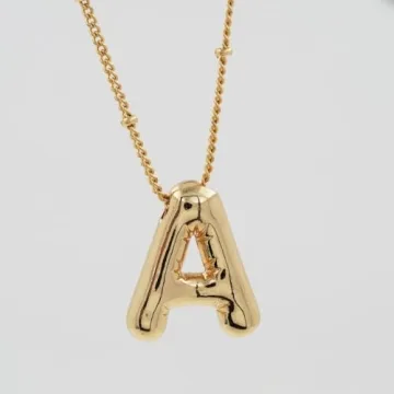 DIOWUS Bubble Letter Necklace For Women,Dainty Balloon Initial Necklaces 18k Gold Plated Chain Pendant Alphabet Necklaces For Girlfriend Charm Simple Gift Jewelry (A)