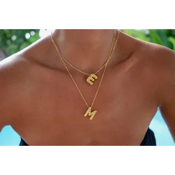 DIOWUS Bubble Letter Necklace For Women,Dainty Balloon Initial Necklaces 18k Gold Plated Chain Pendant Alphabet Necklaces For Girlfriend Charm Simple Gift Jewelry (A)