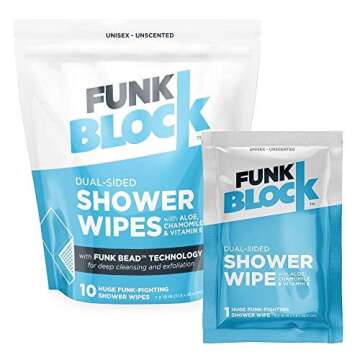 Super Fresh FunkBlock Shower Wipes - Large Body Wipes for Hygiene, Camping Wipes, Gym & Travel. No R...