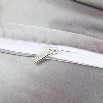 UniTendo Luxury 4-Piece Satin/Sateen Silky Bed Sheet Set Bedding Collection,Summer Duvet Cover Sets Flat Sheet Set-Silver Grey,Queen