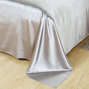 UniTendo Luxury 4-Piece Satin/Sateen Silky Bed Sheet Set Bedding Collection,Summer Duvet Cover Sets Flat Sheet Set-Silver Grey,Queen