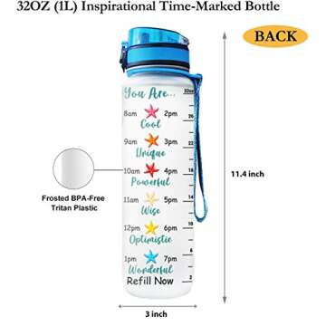 64HYDRO 32oz 1Liter Motivational Water Bottle with Time Marker & Removable Strainer, Flip Top Leakproof Durable BPA Free Non-Toxic for Home, Work, Gym Fitness, Sports - Can't Be Mermaid without Water