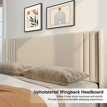 Gizoon Queen Bed Frame with Wingback Headboard, Upholstered Platform Bed, Wooden Slats, Noise-Free, No Box Spring Needed, Easy Assembly