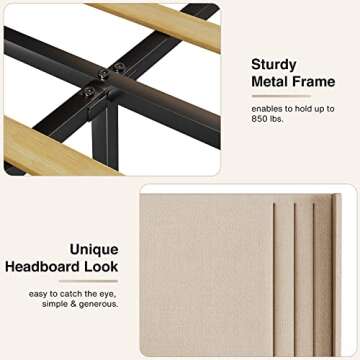 Gizoon Queen Bed Frame with Wingback Headboard, Upholstered Platform Bed, Wooden Slats, Noise-Free, No Box Spring Needed, Easy Assembly