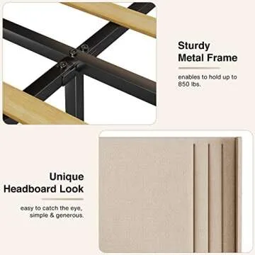 Gizoon Queen Bed Frame with Wingback Headboard, Upholstered Platform Bed, Wooden Slats, Noise-Free, No Box Spring Needed, Easy Assembly