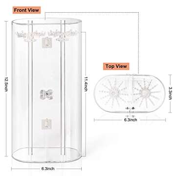 Acrylic Necklace Holder, Clear Necklace Organizer with 24 Hooks, Dustproof Rotation Jewelry Storage ...