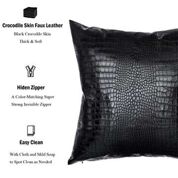 HDDahua Black Crocodile Skin Thick Soft Faux Leather Pillow Cover, 18x18 Inches Crocodile Throw Pill...