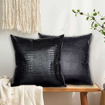 HDDahua Black Crocodile Skin Thick Soft Faux Leather Pillow Cover, 18x18 Inches Crocodile Throw Pillow Case Farmhouse Decor Minimalist Accent Decorative Sofa Cushion Thick & Soft Covers