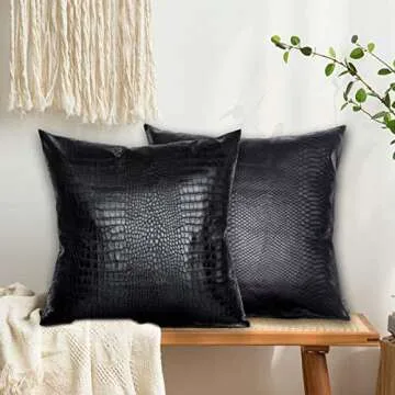 HDDahua Black Crocodile Skin Thick Soft Faux Leather Pillow Cover, 18x18 Inches Crocodile Throw Pillow Case Farmhouse Decor Minimalist Accent Decorative Sofa Cushion Thick & Soft Covers