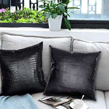 HDDahua Black Crocodile Skin Thick Soft Faux Leather Pillow Cover, 18x18 Inches Crocodile Throw Pillow Case Farmhouse Decor Minimalist Accent Decorative Sofa Cushion Thick & Soft Covers