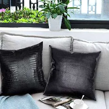 HDDahua Black Crocodile Skin Thick Soft Faux Leather Pillow Cover, 18x18 Inches Crocodile Throw Pillow Case Farmhouse Decor Minimalist Accent Decorative Sofa Cushion Thick & Soft Covers