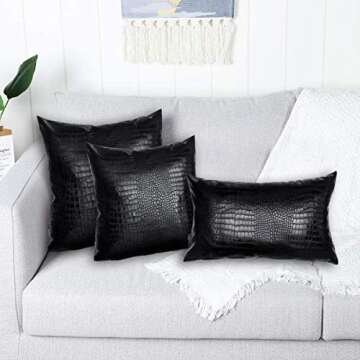 HDDahua Black Crocodile Skin Thick Soft Faux Leather Pillow Cover, 18x18 Inches Crocodile Throw Pillow Case Farmhouse Decor Minimalist Accent Decorative Sofa Cushion Thick & Soft Covers