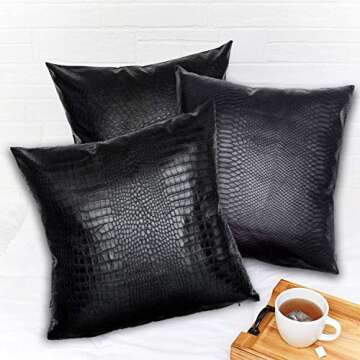 HDDahua Black Crocodile Skin Thick Soft Faux Leather Pillow Cover, 18x18 Inches Crocodile Throw Pillow Case Farmhouse Decor Minimalist Accent Decorative Sofa Cushion Thick & Soft Covers