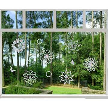 6 Mandala Window Decals for Bird Strikes - Anti-Collision Clings to Save Birds,Non Adhesive Vinyl Rainbow Suncatch Stickers, Easy Remove No Residue and Reusable